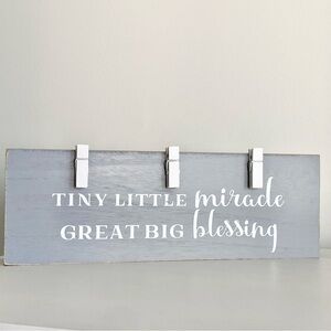 Tiny Little Miracle Baby Blessing Wooden Sign Picture Display